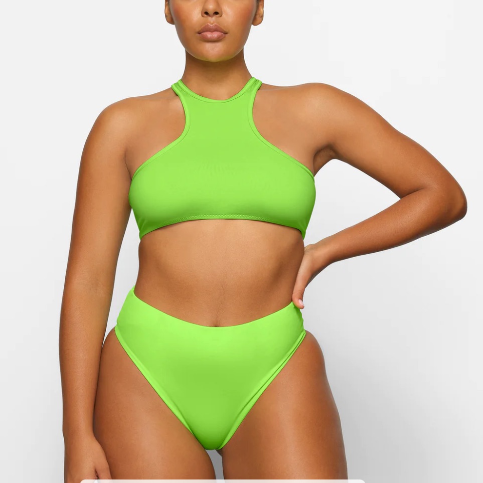 Skims Swim High Neck Racerback Bikini Top In Neon Green Xxs Xs M